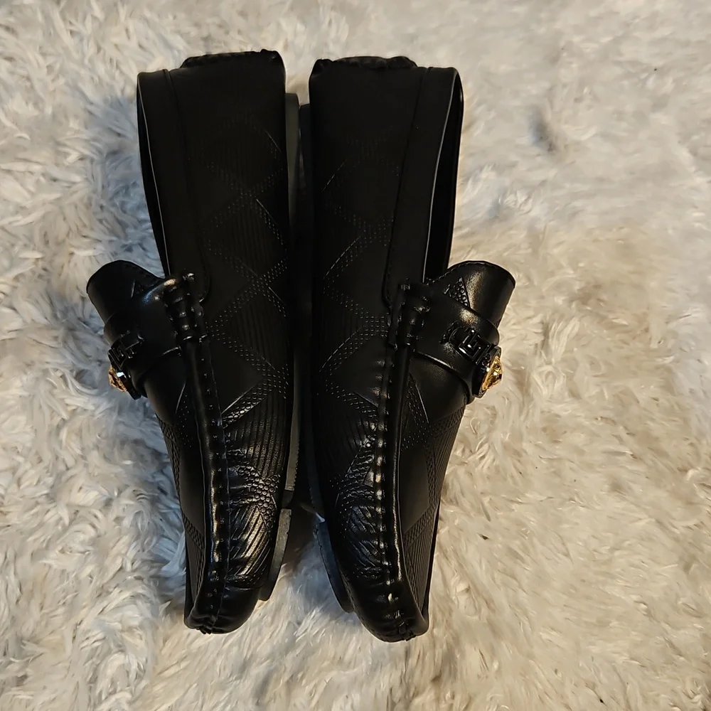Black and Gold Slip-On Loafers‎ with Horsebit Detail